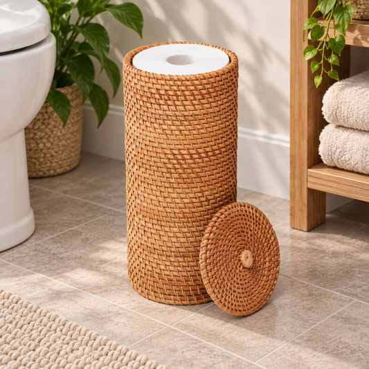 Rattan Toilet Paper Reserve with Lid